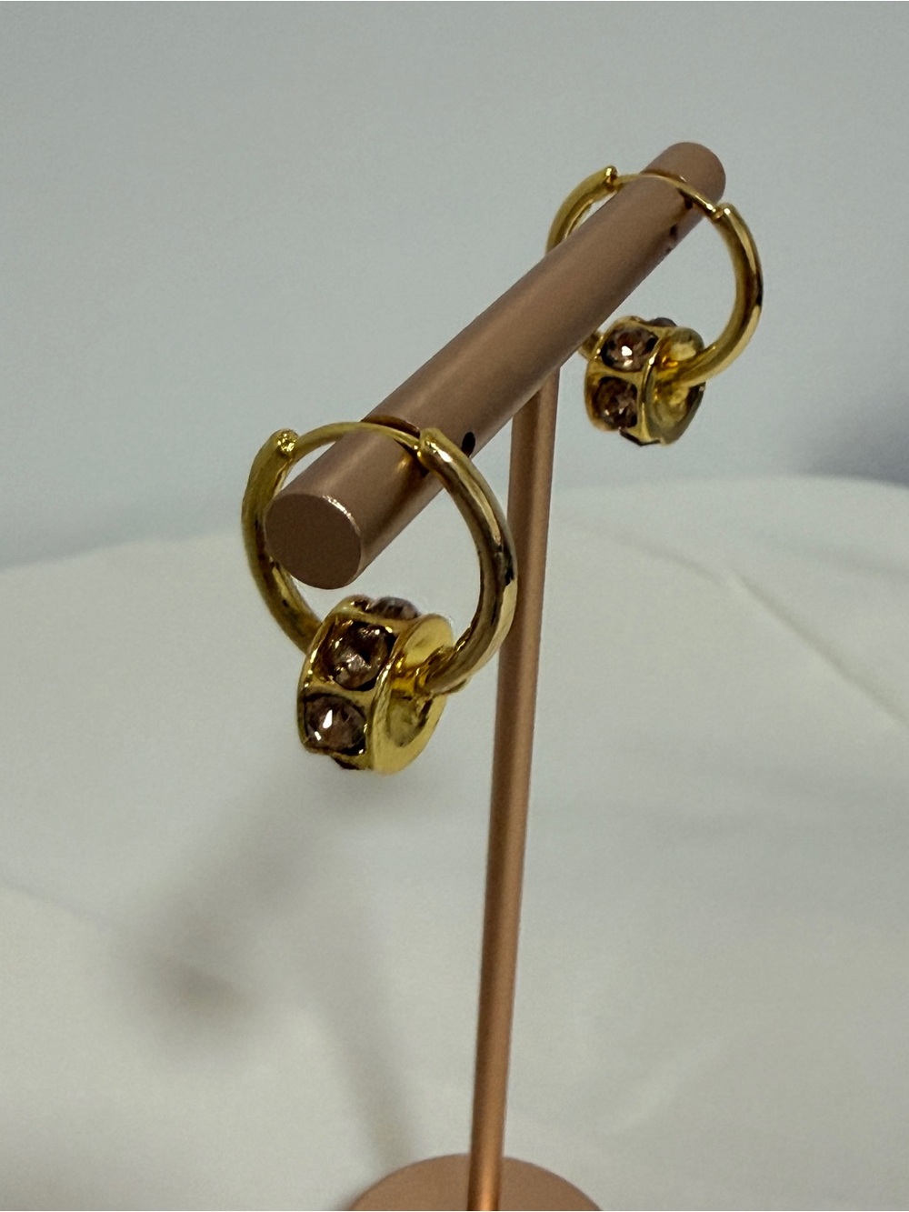 Gold-Tone Hoop Earrings with Crystal Accent